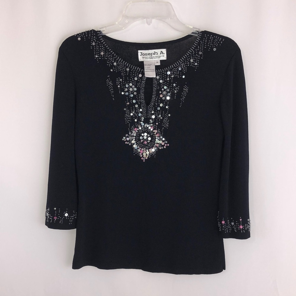 Joseph A. Size med black sequins 3/4 sleeve blouse
